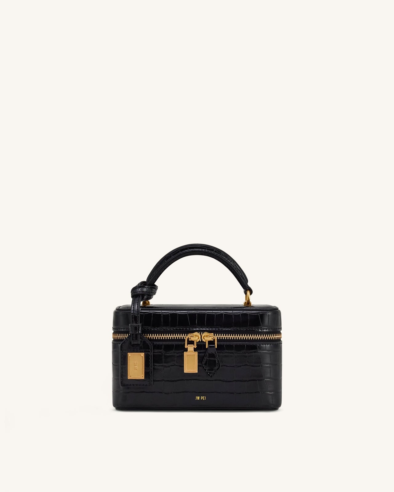 Cleo Box Shape Top Handle Bag - Black Croc