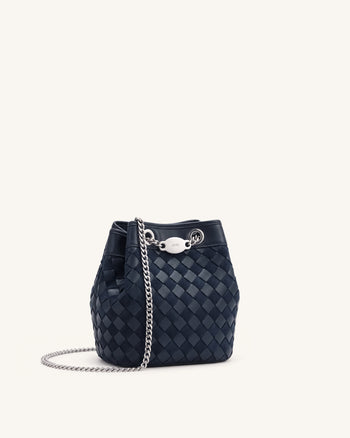 Yara Faux Suede Hand-Woven Bucket Bag - Dark Blue