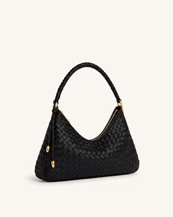 Lorena Woven Shoulder Bag - Black