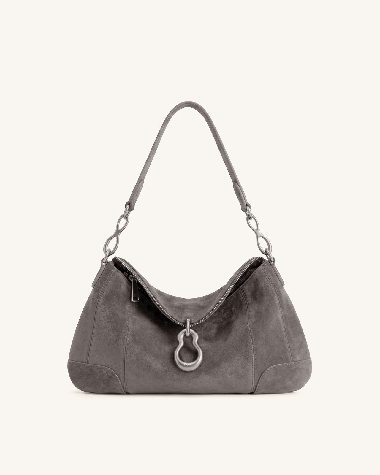Jayla Faux Suede Metal Pendant Embellished Shoulder Bag - Dark Grey