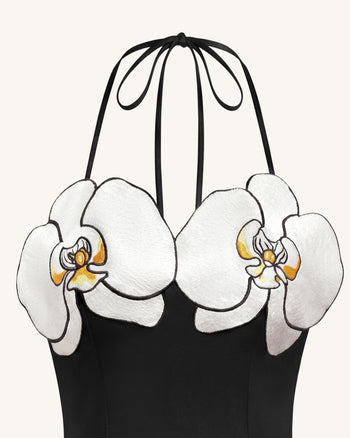 Orchid Embroidered High-Low Midi Dress - Black