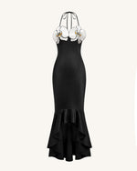 Orchid Embroidered High-Low Midi Dress - Black