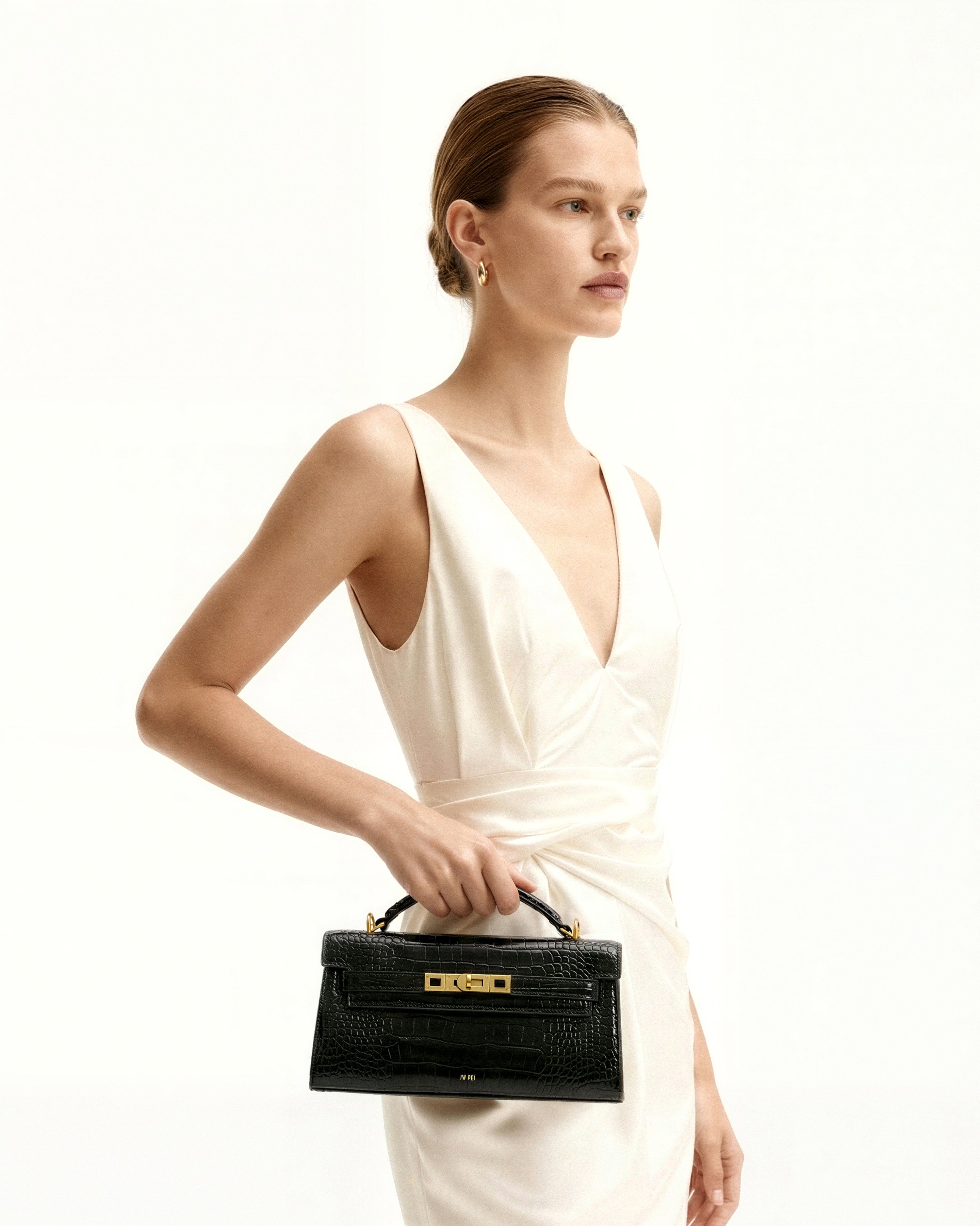 Noor Top Handle Bag - Black Croc - JW PEI UK