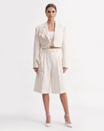 Floral Appliqué Cropped Blazer - White