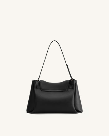 Rhea Pebbled Double Buckle Shoulder Bag - Black