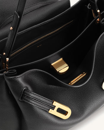 Rhea Pebbled Double Buckle Shoulder Bag - Black