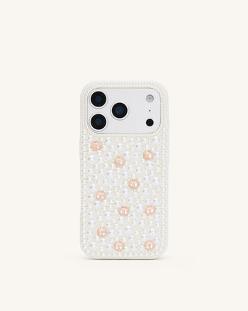 Pearl Embellished Phone Case - White
