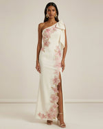 Flower Embroidered One-Shoulder Maxi Dress - Ivory