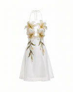Lily-Embroidered Halter Mini Dress - White