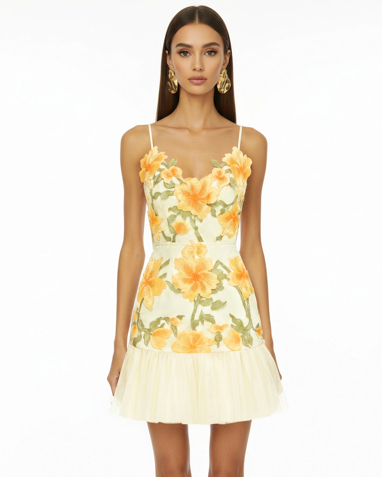 Floral Sling Mini Dress - Marigold