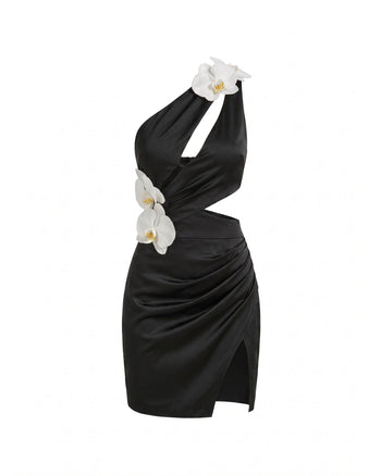 Orchid Embellished Cutout Mini Dress - Black