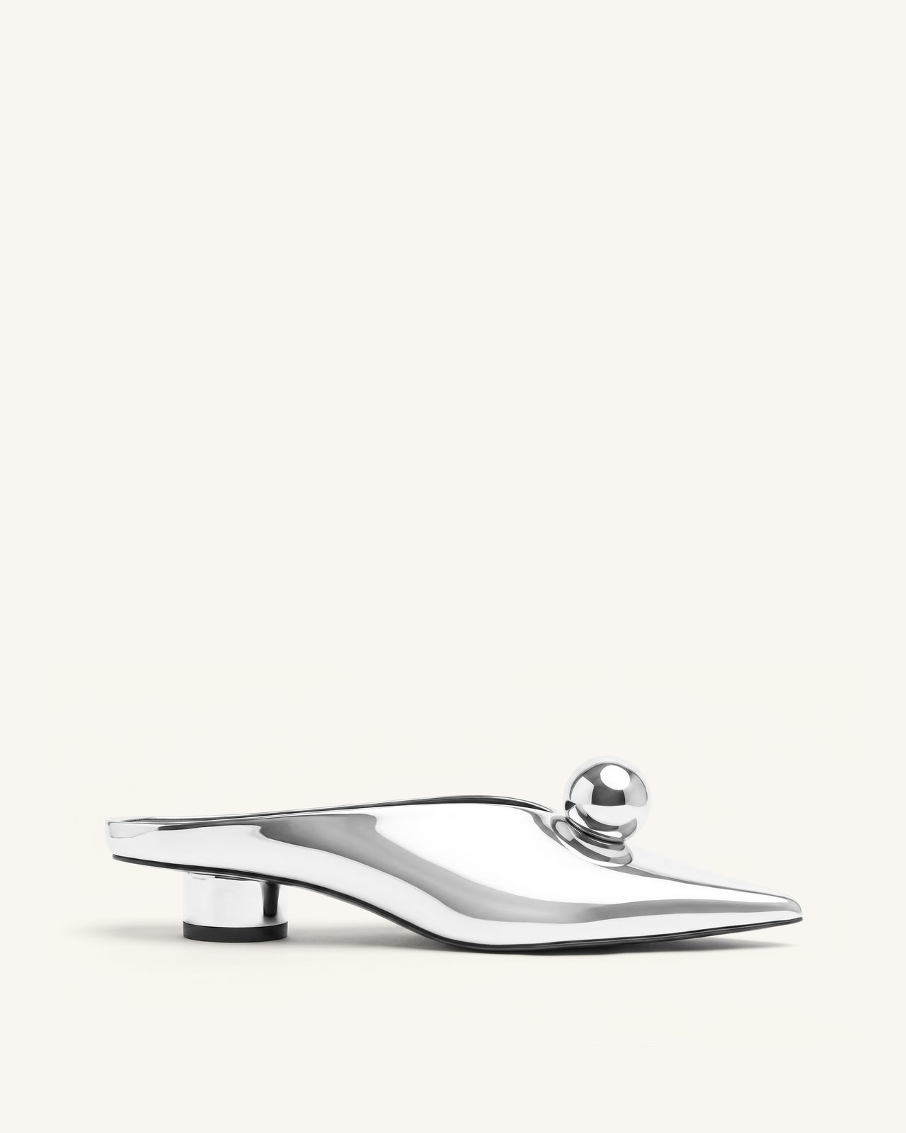 Helena Gold Sphere Pointed Toe Mules - Silver