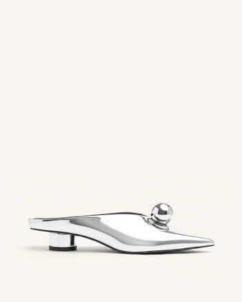 Helena Gold Sphere Pointed Toe Mules - Silver