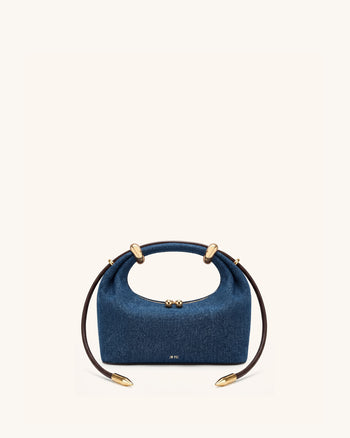 Ellie Metal Ring Embellished Top Handle Bag - Blue Denim
