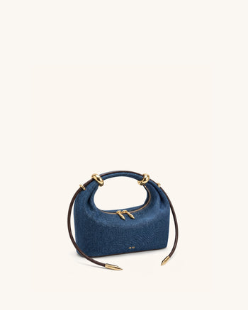 Ellie Metal Ring Embellished Top Handle Bag - Blue Denim