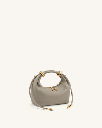 Ellie Faux Suede Metal Ring Embellished Top Handle Bag - Grey