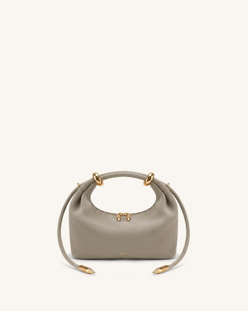 Ellie Faux Suede Metal Ring Embellished Top Handle Bag - Grey