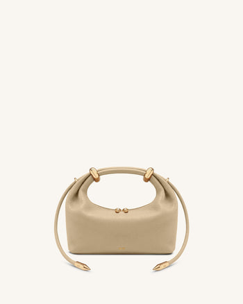 Ellie Metal Ring Embellished Top Handle Bag - Beige
