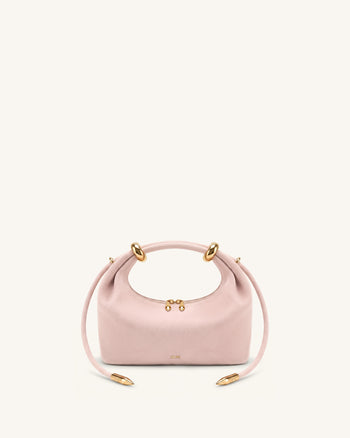 Ellie Faux Suede Metal Ring Embellished Top Handle Bag - Pink