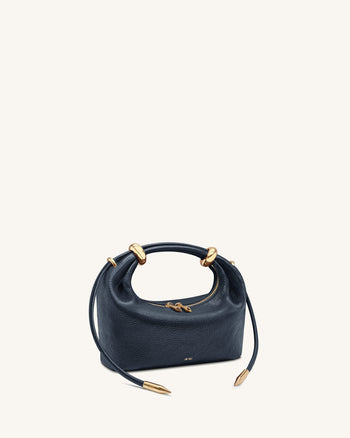 Ellie Metal Ring Embellished Top Handle Bag - Navy