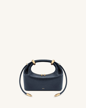 Ellie Metal Ring Embellished Top Handle Bag - Navy