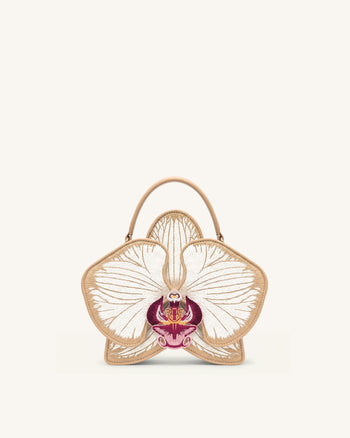 Flora Orchid Shaped Top Handle Bag - Champagne
