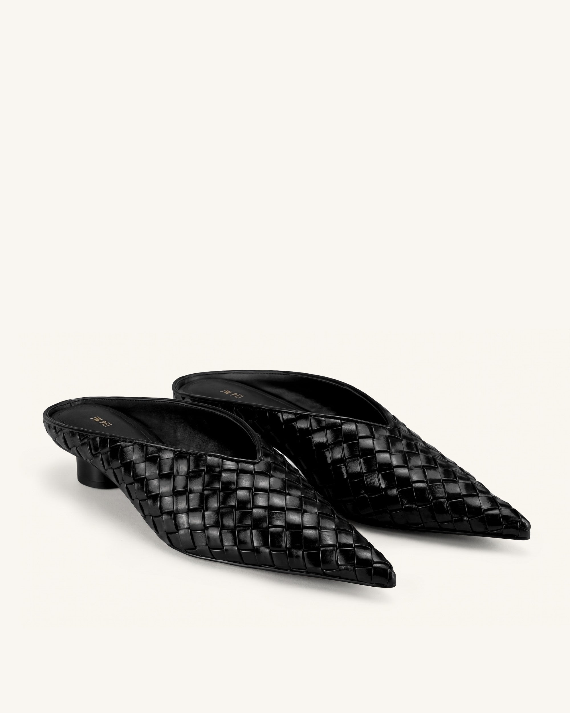 Helena Woven Textured Pointed Toe Mules - Black – JW PEI UK