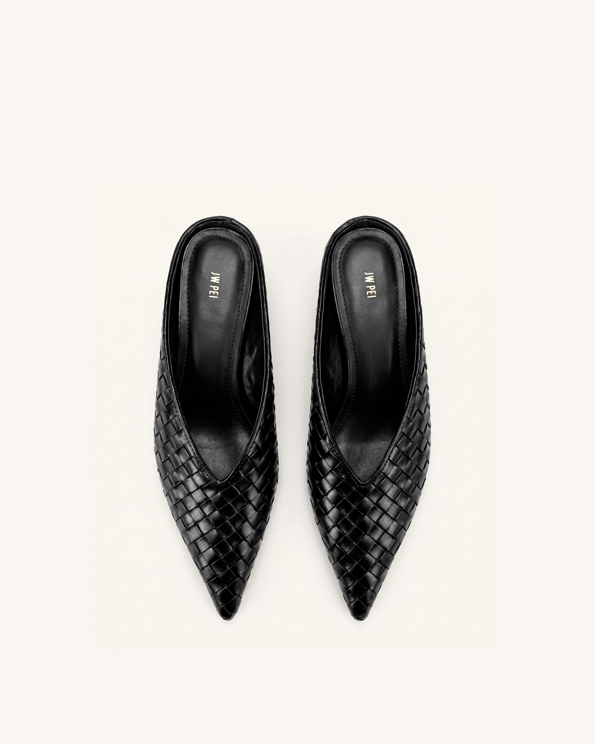 Helena Woven Textured Pointed Toe Mules - Black – JW PEI UK