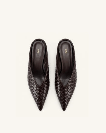 Helena Woven Textured Pointed Toe Mules - Burgundy