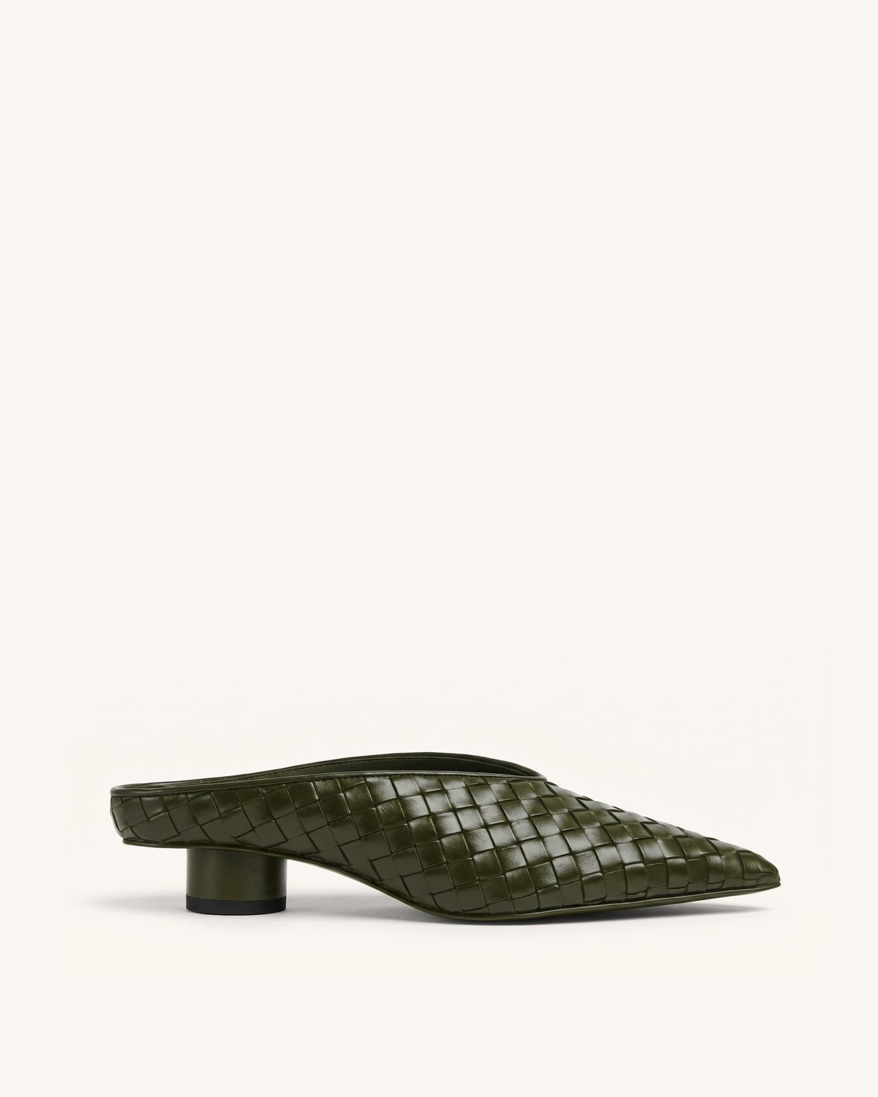 Helena Woven Textured Pointed Toe Mules - Olive Green