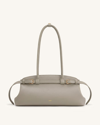Arden Pebbled Belt Detail East-West Shoulder Bag - Taupe