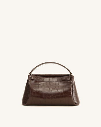 Carmen Top Handle Bag - Dark Brown Croc
