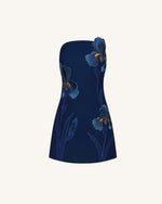Iris Floral Print Strapless Dress – Navy blue