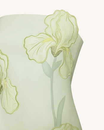 Iris Floral Print Strapless Dress - Green