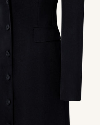 Structured Shoulder Fitted Lapel Maxi Coat - Black