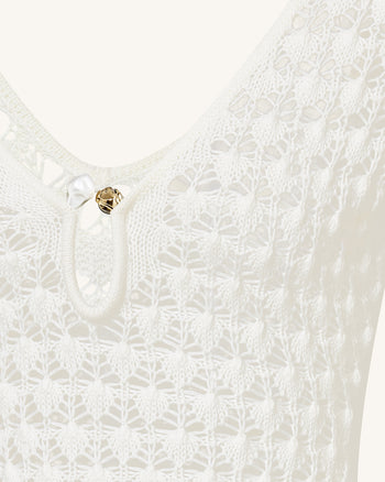 Pointelle Knit Keyhole Maxi Dress - White
