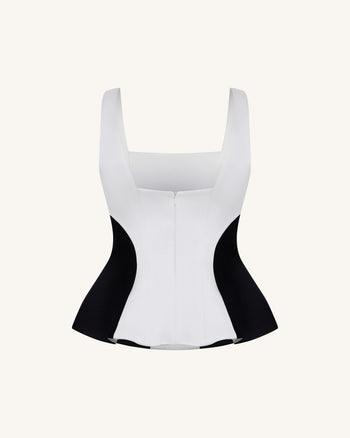 Monochrome Paneled Square-Neck Peplum Top - Black