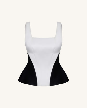Monochrome Paneled Square-Neck Peplum Top - Black