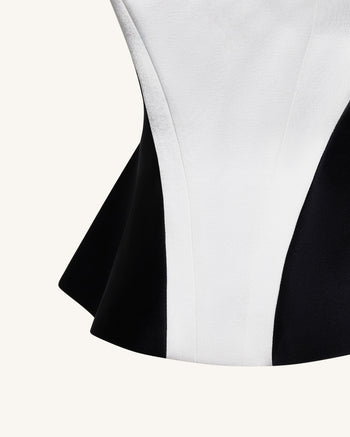 Monochrome Paneled Square-Neck Peplum Top - Black