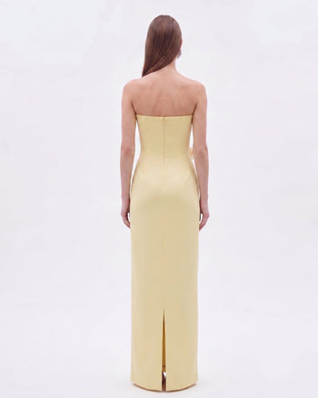 Floral Appliqué Strapless Dress - Yellow