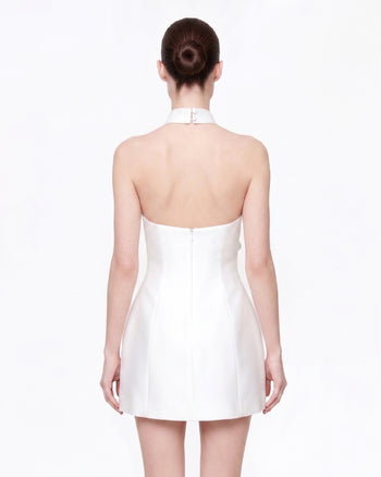 3D Floral Halter Mini Dress - White