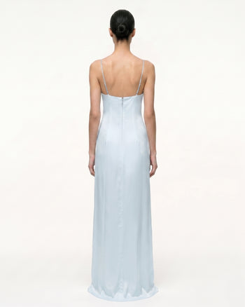 Iris Motif Satin Slip Gown - Light Blue