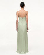 Iris Motif Satin Slip Gown - Light Green/Purple