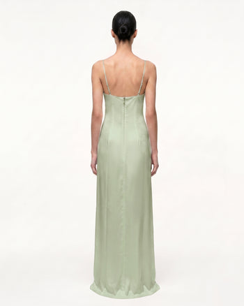Iris Motif Satin Slip Gown - Light Green/Purple