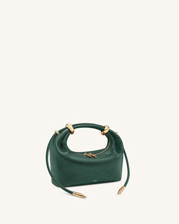 Ellie Metal Ring Embellished Top Handle Bag - Forest Green