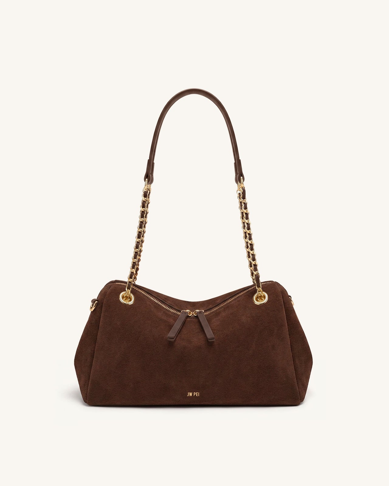 Mireya Faux Suede Chain Shoulder Bag - Dark Brown