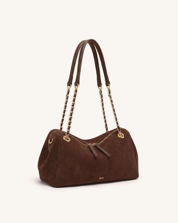 Mireya Faux Suede Chain Shoulder Bag - Dark Brown
