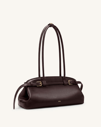 Arden Belt Detail East-West Shoulder Bag - Dark Brown