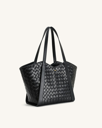 Kiana Large Capacity Weave Texture Tote Bag - Black
