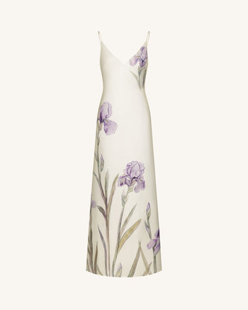 Iris Motif Satin Slip Gown - White